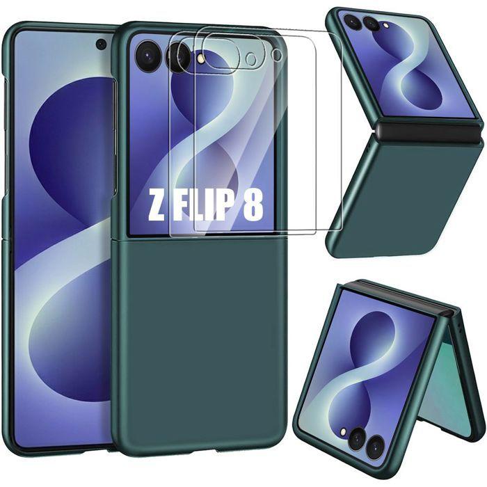 Hülle für Samsung Galaxy Z Flip 8, Robuster Stoßfester Schutz Nachtgrün - 2 Gehärtete Gläser