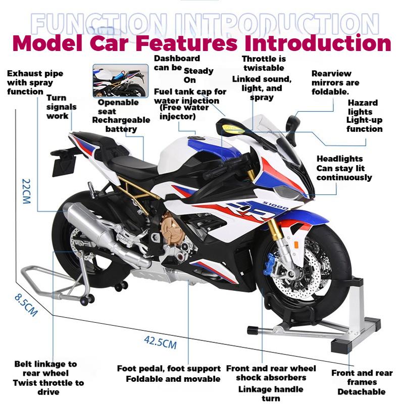 Spray 1/6 BMW S1000RR Alloy Metal Diecast Motorcycle Car Model Toys Boy Children's Toy Perfect Birthday Gift for Holiday Collect