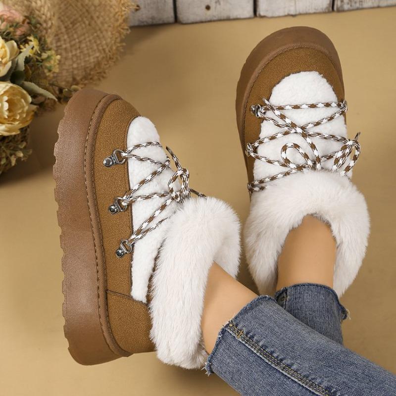Winter Lace-up Thick-soled Velvet Thickened Snow Boots for Women's Foreign Trade Large-size Warm Towel Short Boots Cotton Shoes for Women