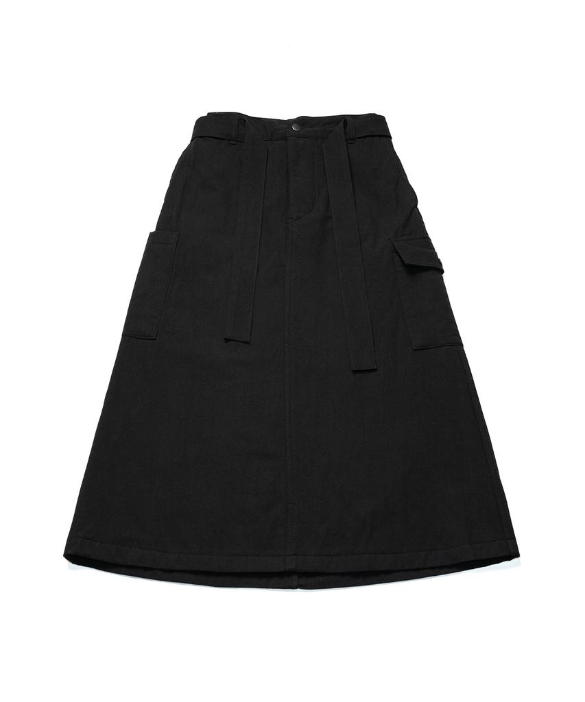 Cotton Bell Padded Cargo Skirt - Black