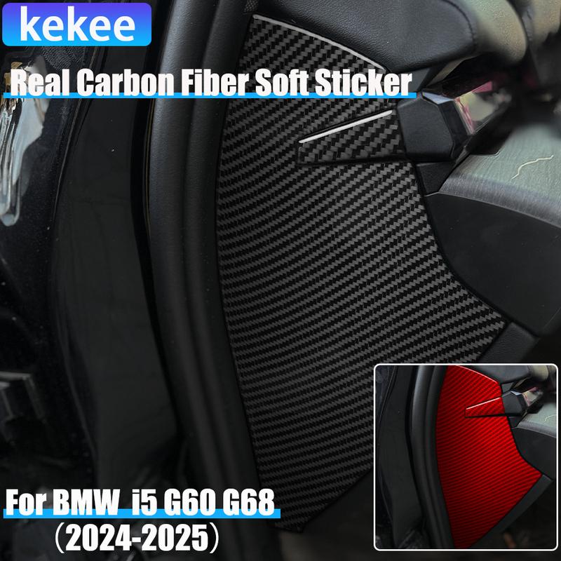 Real Carbon Fiber Car Accessories Dashboard Side Panel Decorative Cover Soft Sticker For BMW 5 Series i5 G60/G68 BEV 2024 2025