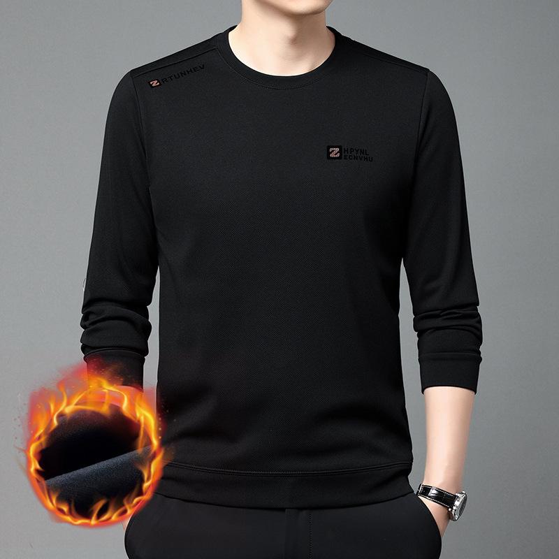 Winter New Round Neck Long Sleeve T-shirt Korean Version of The Trend Fashion Middle-aged Plus Velvet Casual Base Coat