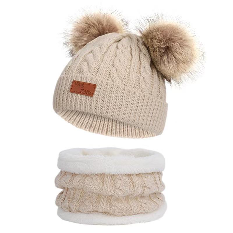 Plucked European and American Children's Hats, Scarves, Gloves, Three Piece Set, Autumn and Winter New Warm Baby Hat