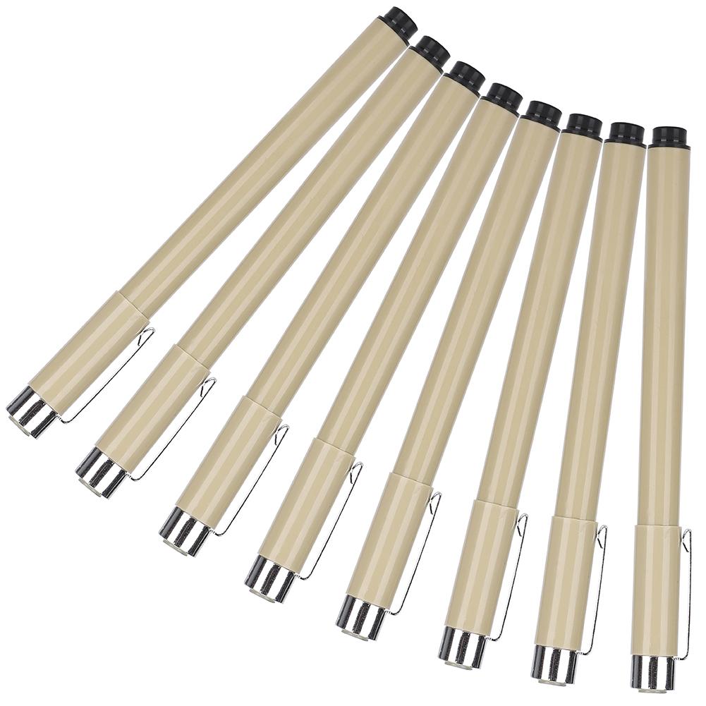 8PCs Tube Pen Hook Line Drawing Tracing Tool Japanese‑Style Plastic Penholder Black Refill