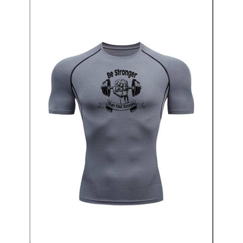 Men S My Gym Dumbbell Heartbeat Compression Workout Shirt, Grey Quick Dry Short Sleeve Gym Tee, Fitness Lifestyle Training Top S