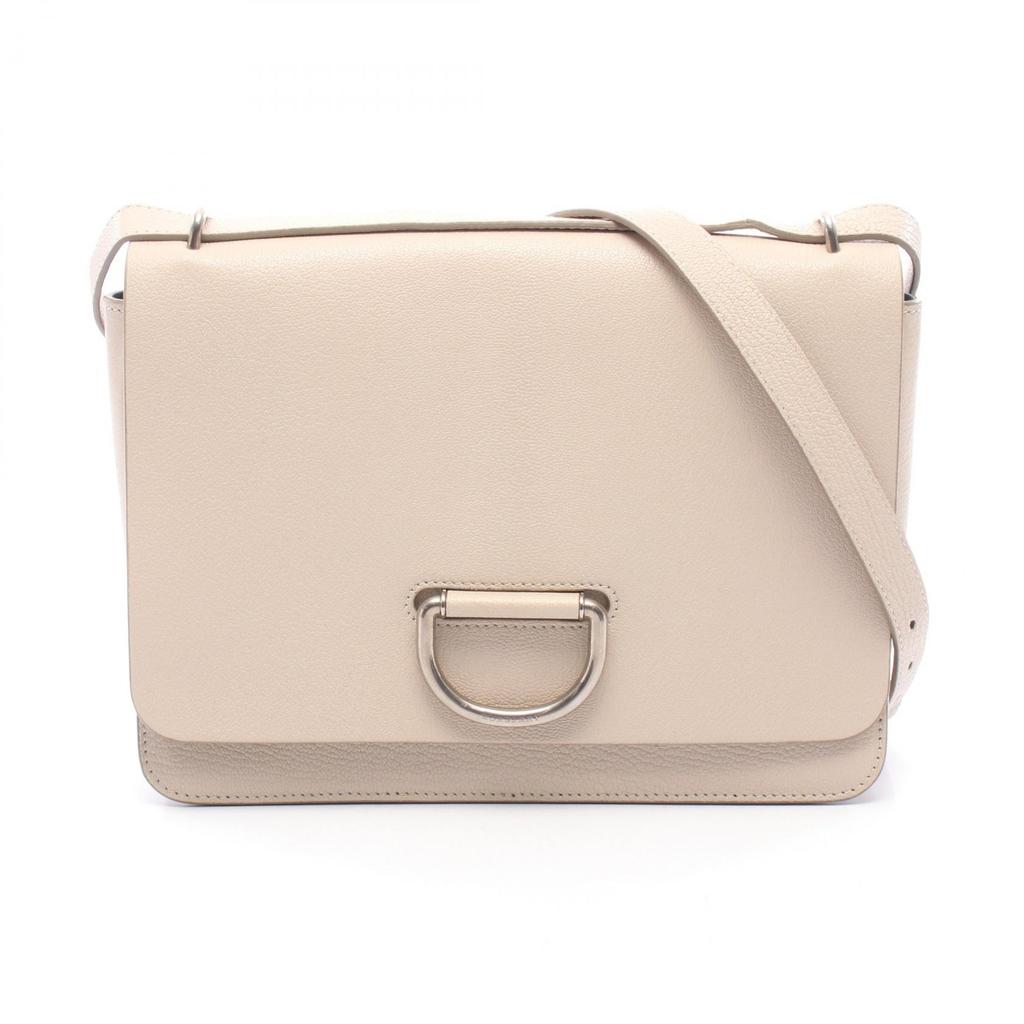 Used BURBERRY D ring Shoulder Bag leather Beige Used Women