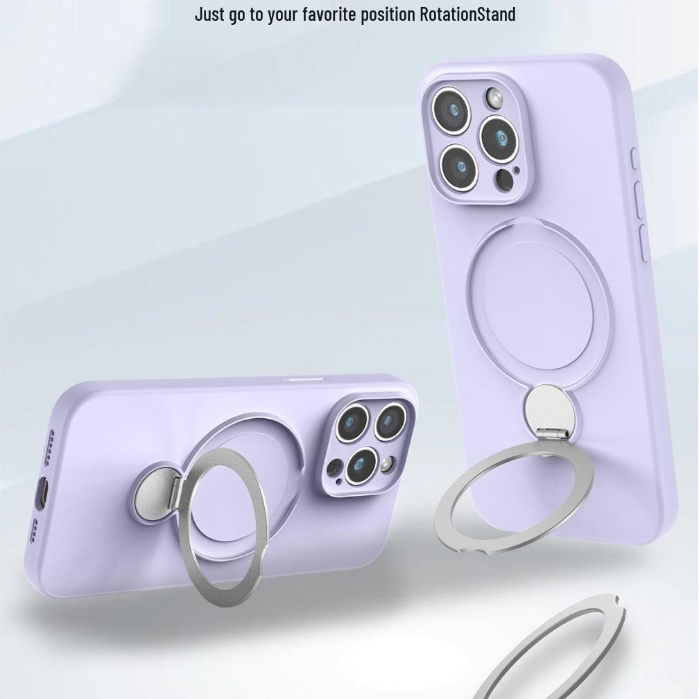 iPhone 17 Pro Max Liquid Silicone Magnetic Rotating Stand Protective Phone Case