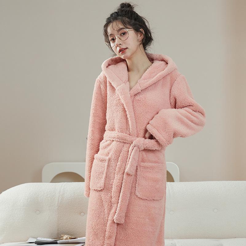 Halat de pijama cu glugă pentru cupluri 2025: Lână de coral, flanel gros, îmbrăcăminte de iarnă pentru bărbați și femei