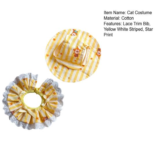 1 Set Kattenkostuum met Sterrenprint Gele Witte Gestreepte Hoed en Kant Ruffle Katten Slab Cute Huisdier Bandana Slab Outfit voor Katten Kleine Middelgrote Honden