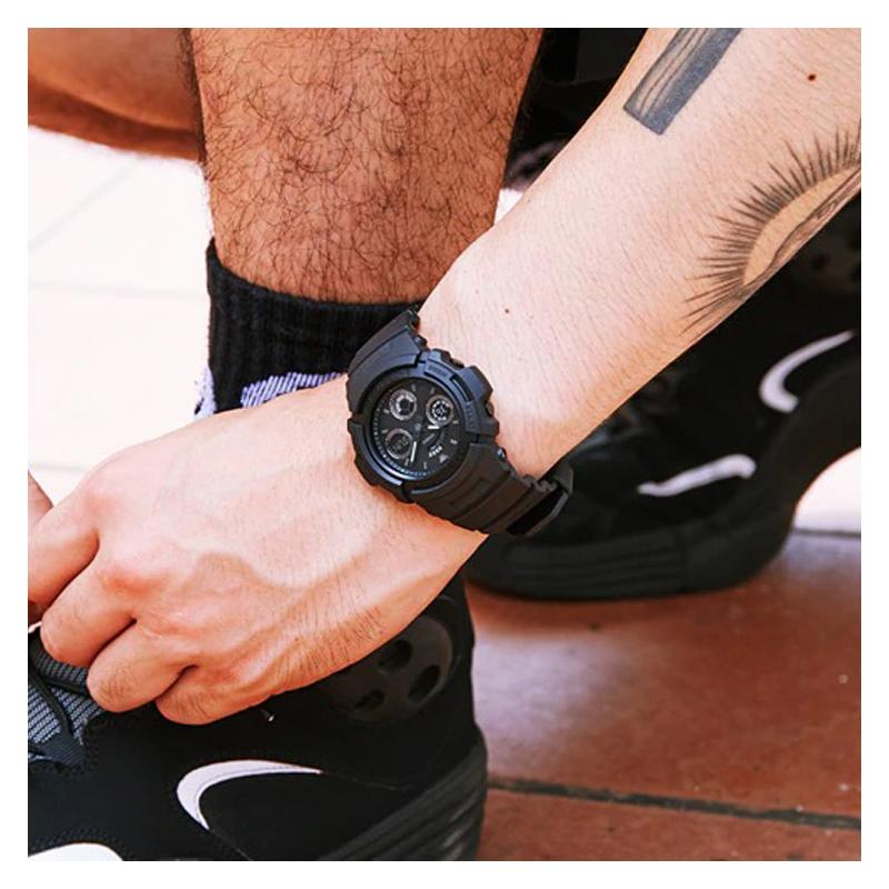 Casio G-SHOCK Series Fashionable and Vibrant Street Classic Pointer Dual Display Dial Waterproof Movement Quartz Movement Resin Strap AW-591BB-1A