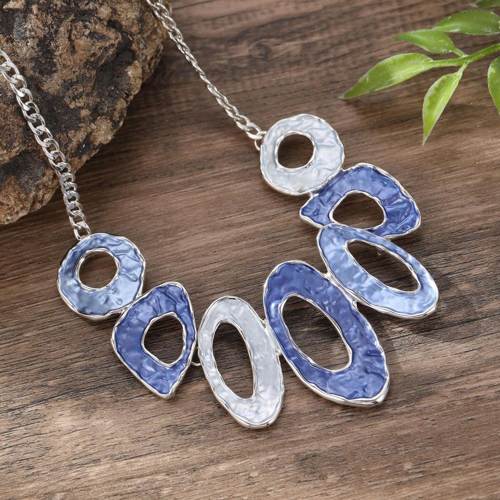New Color Painting Oil Hollow Oval Geometric Necklace Personality Exaggerated Women's High Sense Irregular Neck Chain