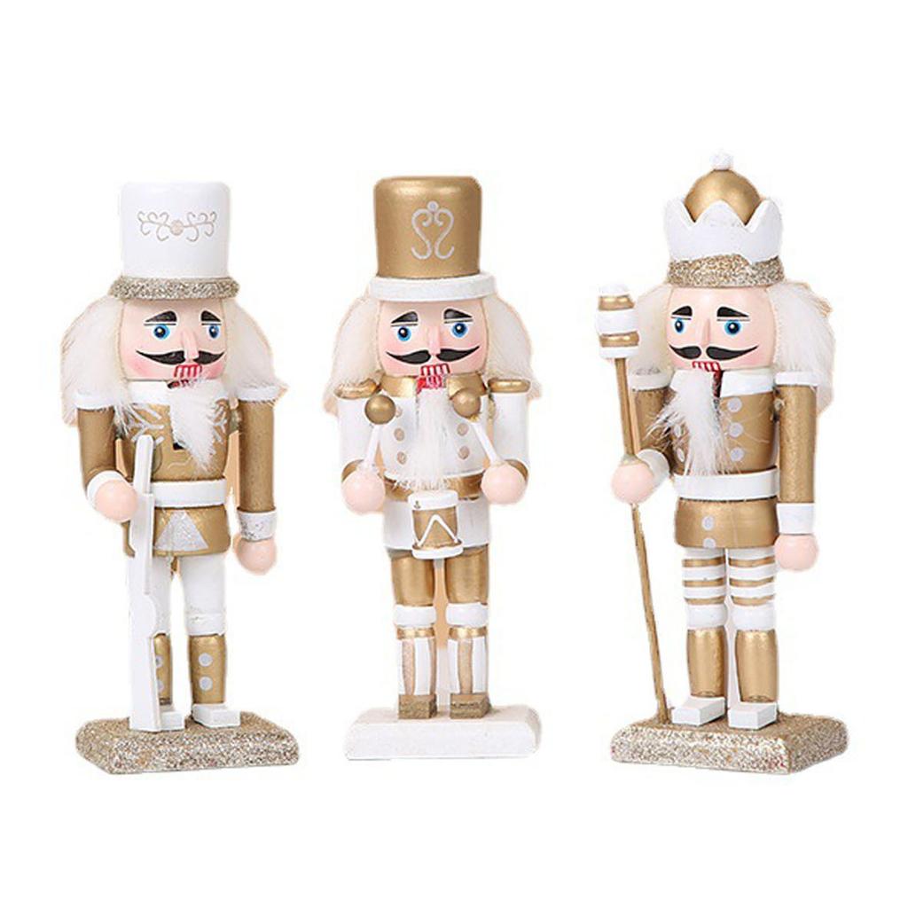 3Pieces Christmas Wooden Nutcracker Ornament Wood Standing Figurines Holiday Tabletop Shelf Home Display Decors