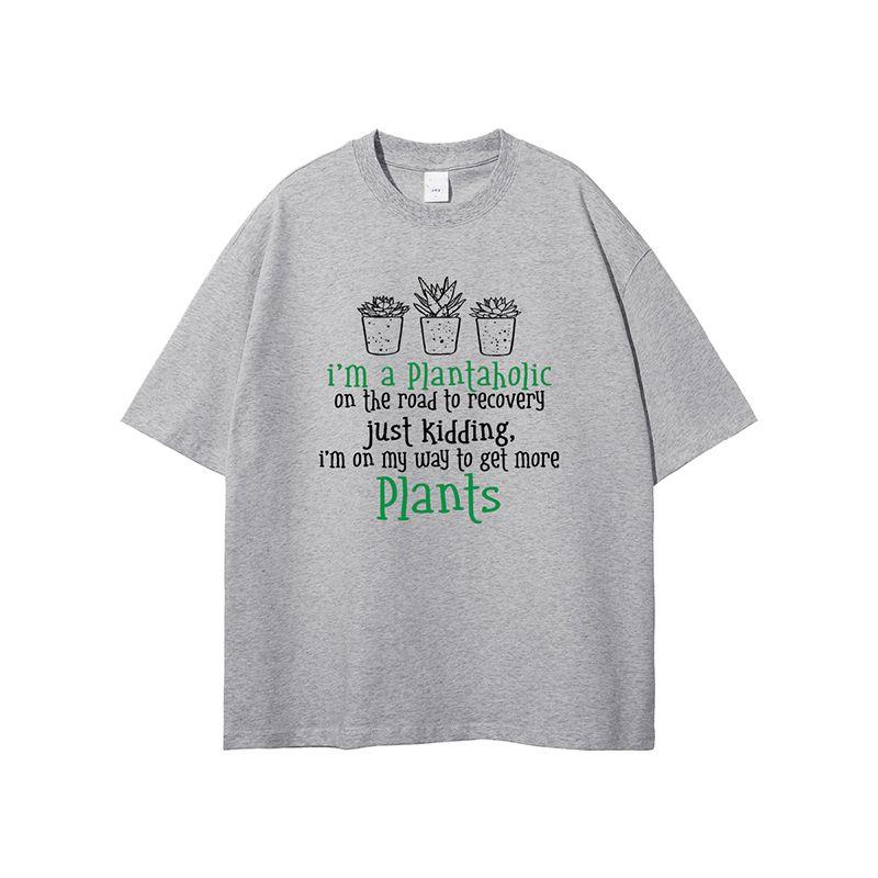 

New Tropical Plant and Succulent Illustration T-shirt, Pure Cotton Two-needle Round-neck Casual Short-sleeved T-shirt for Summer 4XL