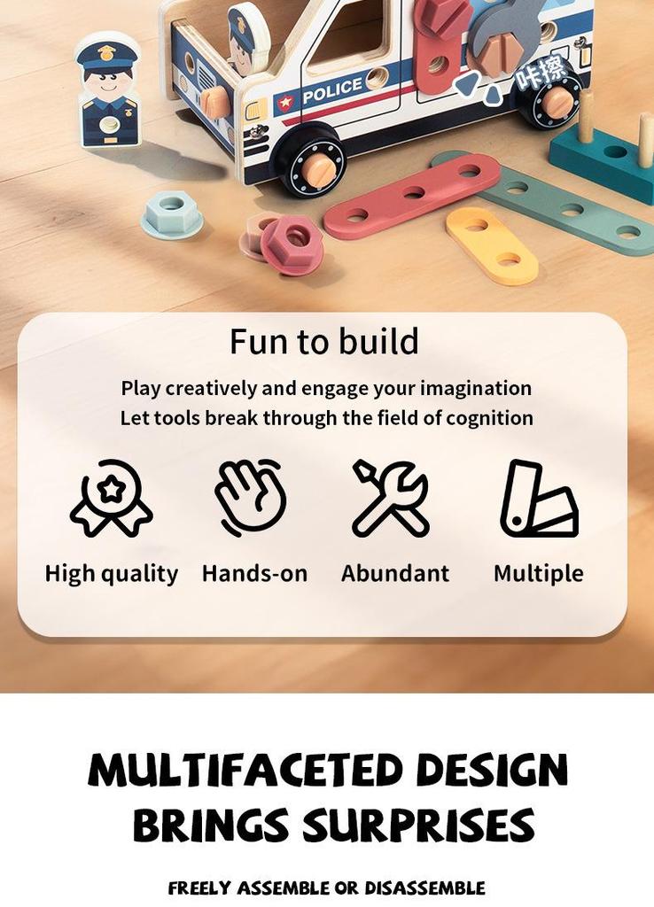 Children's Wooden Educational Tool Cart: Disassemble & Assemble Nuts and Screws for Hands-On Learning