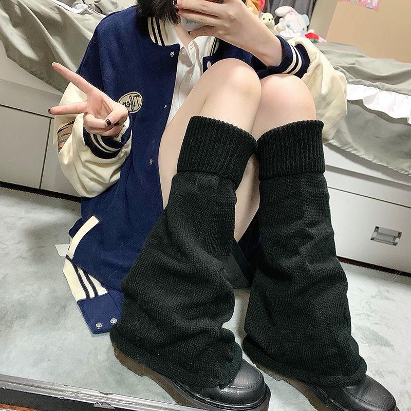 JK Style Solid Color Korean Mid Calf Socks Knit Leg Warmers Stacked Japanese Harajuku Thermal Student Socks Versatile Slouch Socks