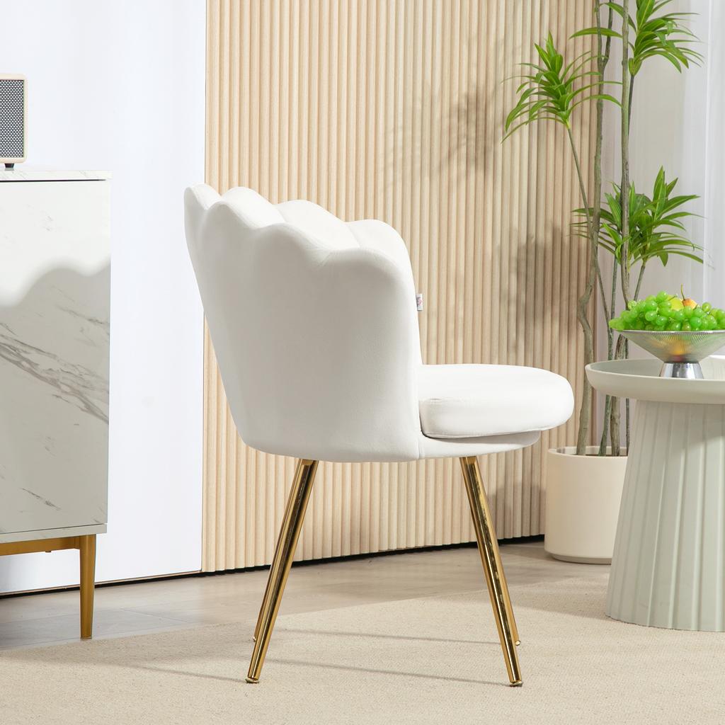 Shell Armchair Vanity Chair Velvet Armchair Living Room Chair With Golden Metal Legs Cream