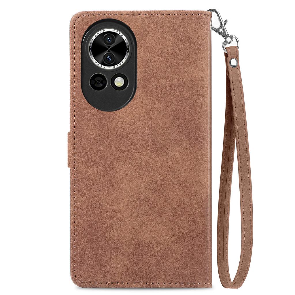 For Huawei nova 13 5G Zipper Wallet Case with Strap Flower Imprint PU Leather Phone Cover