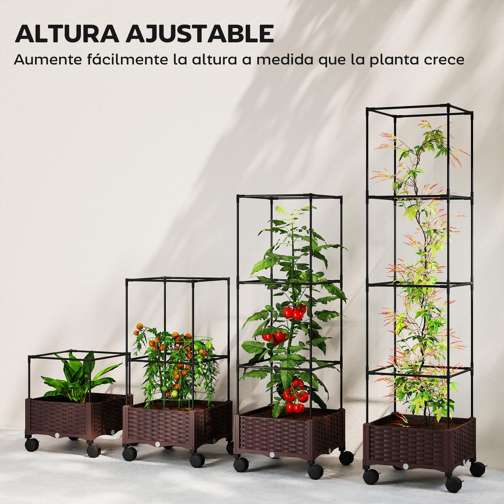 Planter With Trellis Wheels With Drainage For Growing Vegetables Flowers Herbs 40x40x165 Cm Brown