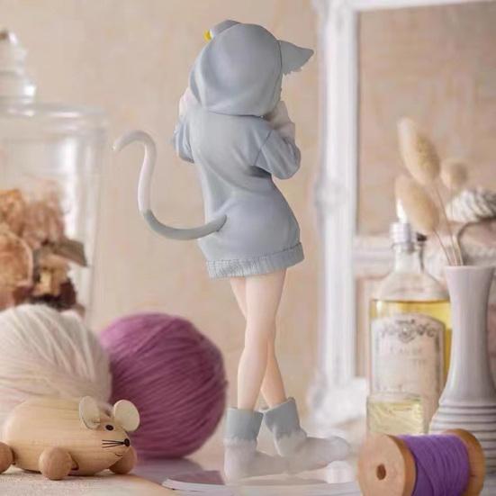 Standing Position Vivid Expression Long Tail Anime Figure Japanese Animal Ear Sweatshirt Girl Anime Doll Statue Home Decor