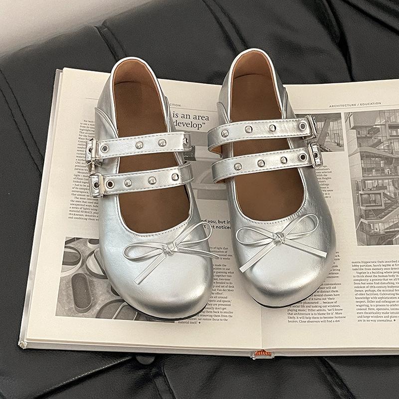 Ballet style bow Mary Jane women's shoes girls small leather shoes summer fashion retro casual flat shoes soft single shoes
