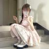 French sweet pink small flying sleeves floral dress women's summer small man waist fugitive princess fluffy short dress