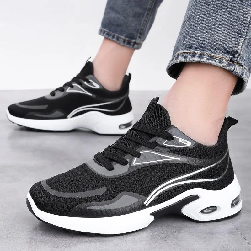 Fashion New men's shoes, summer sports running shoes, lace up air cushion sports shoes, knitted mesh comfortable men's shoes