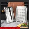 Stainless Steel Tea Cup Tray Rectangle Hollow Barbecue Filter Oil Plate Fruit Food Drain Dish Home Teahouse Storage Pan