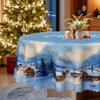 Christmas Table Blue Decorative Cloth, Waterproof And Oil-Proof Snow View House Tablecloth European-Style Warm Holiday Atmosphere Layout