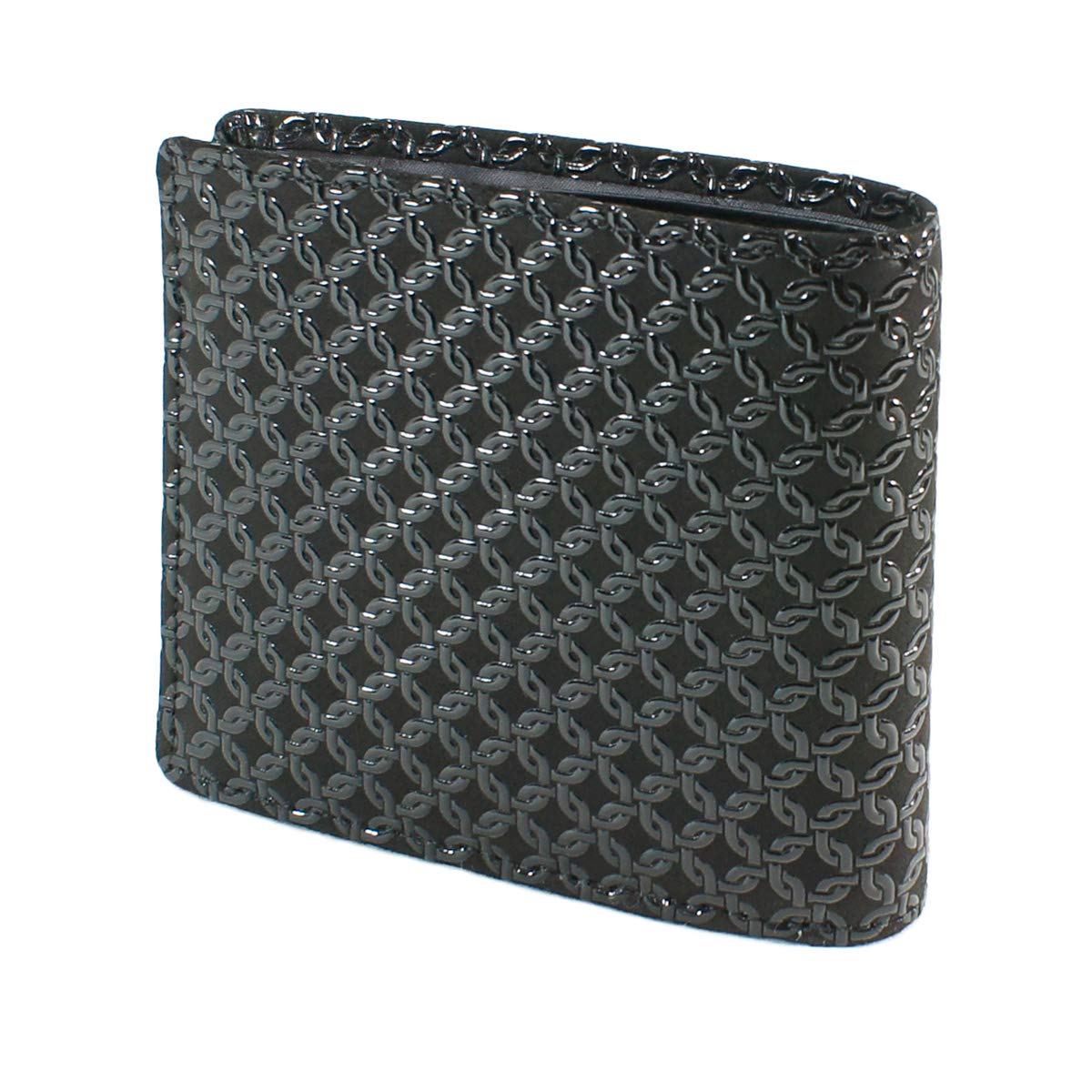 

[Inden-ya] Inden Bifold Wallet with Small Bill Compartment and Box-Shaped Coin Purse, Deerskin Leather, Black with Black Lacquer, Small Ring Pattern,