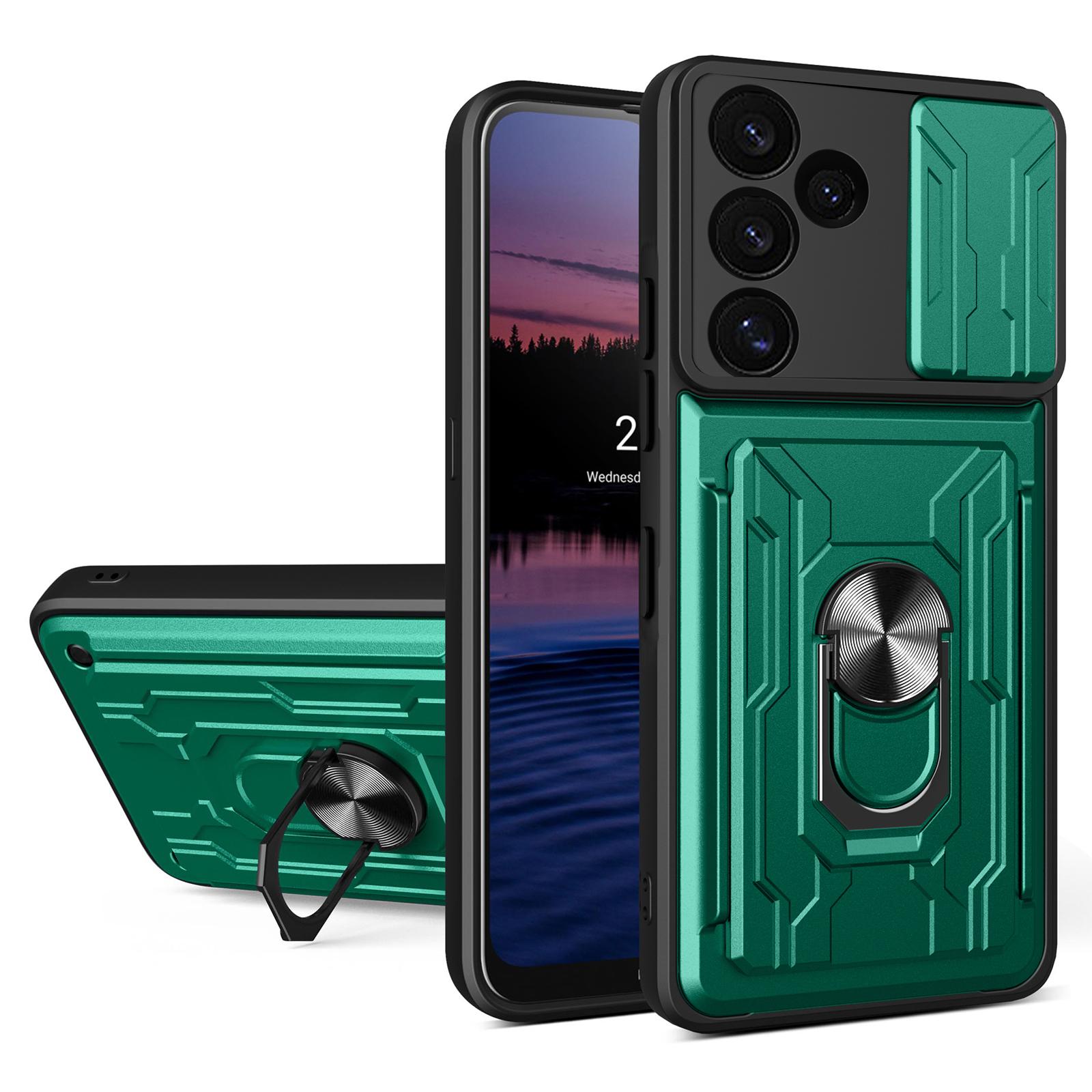 

Чехол для Samsung Galaxy S24 FE PC+TPU Подставка Задняя крышка телефона со слайдером для камеры Blackish Green