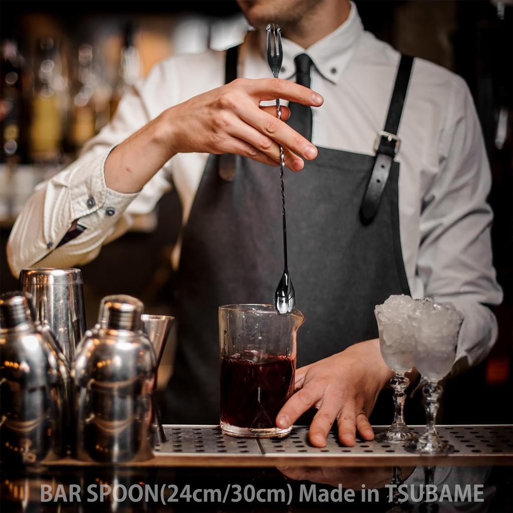 CLEAN HOUSE Bar Spoon and Black Stainless Dishwasher Safe Tsubame-Sanjo Muddler, 30cm, Oxide, Long, Spiral, Right-Handed, 18-0 Steel,