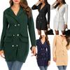 Fashion Solid Color Women Long Sleeve Double Row Button Slim Coat Outerwear
