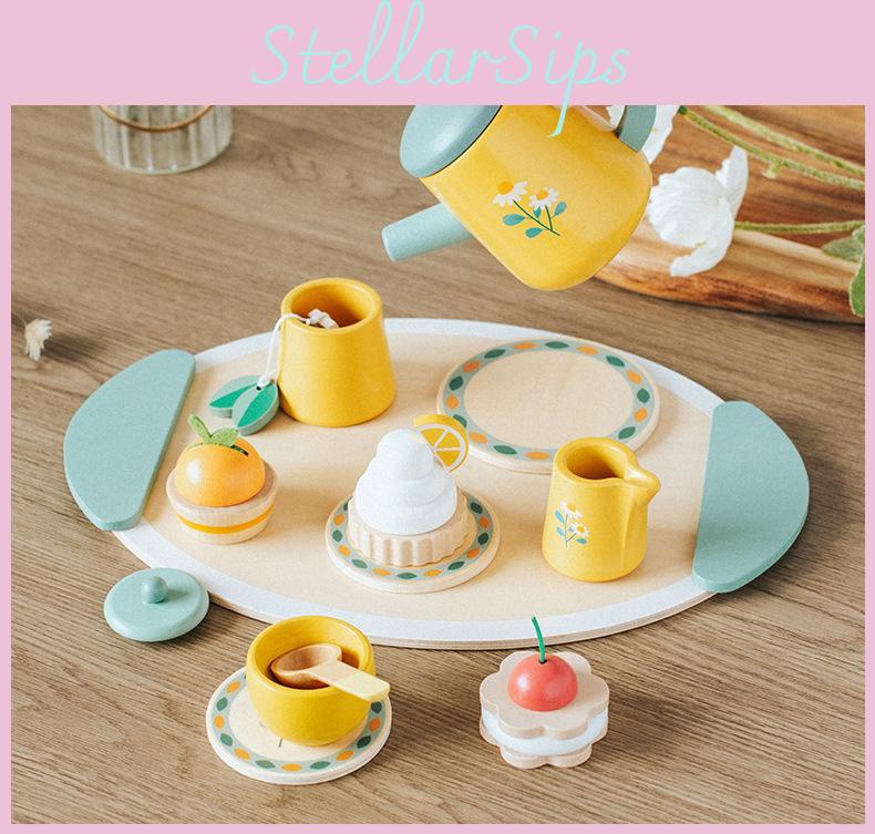 Wooden Pretend Play Tea Set With Furniture For Early Childhood Development