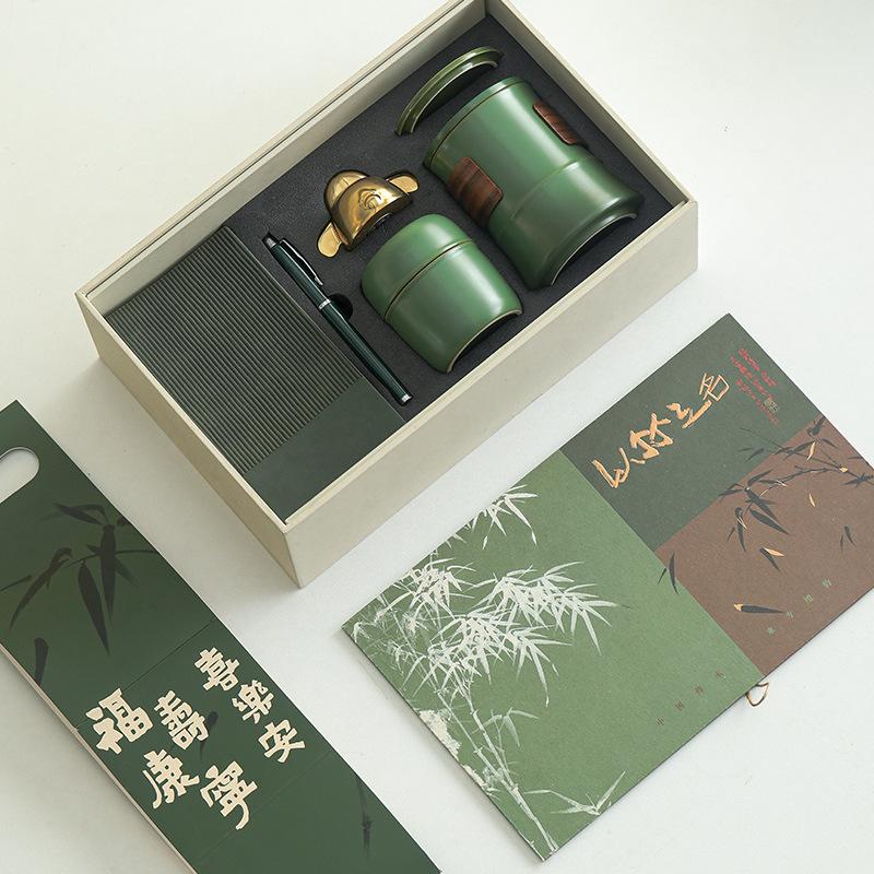 Simple and Classical New Chinese Bamboo Tea Cup Set, the Company Sends Customers Business Souvenirs