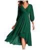 Collar Solid Color Nine Quarter Sleeve Cinched Waist Slim Bridesmaid Dress, Daily Party Elegant Long Sleeved Evening Gown