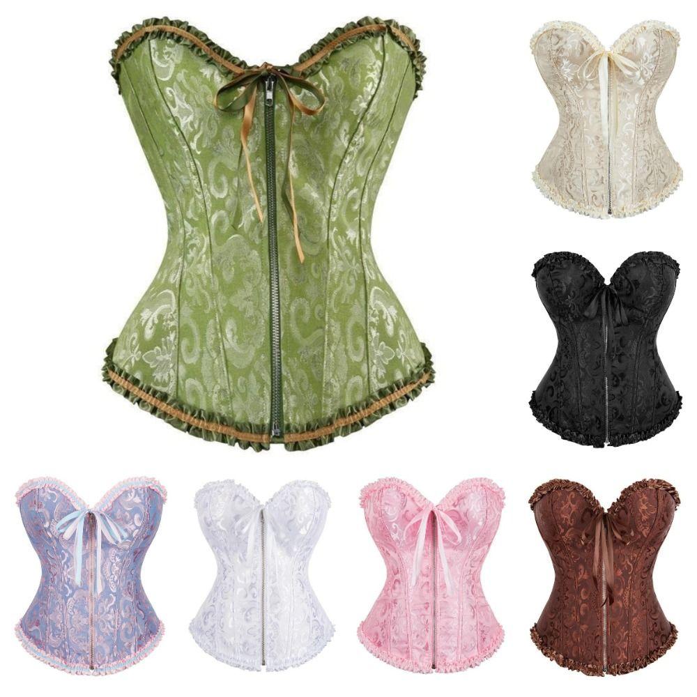 Zipper Jacquard Underbust Corset Lace Up Steel Boned Corset Waist Trainer Y2k Tops Jacquard Fabric Bustier Top Date Night