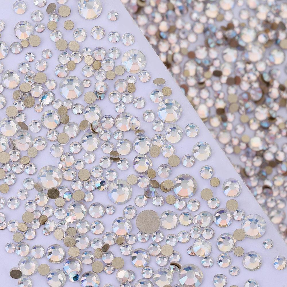 Pujiang Nail Art Strass Goldener Boden Gemischte Größe Flachboden Diamant Ungefähr 1440 Glas Aufkleber Diamanten Farbige Kleine Runde Diamanten