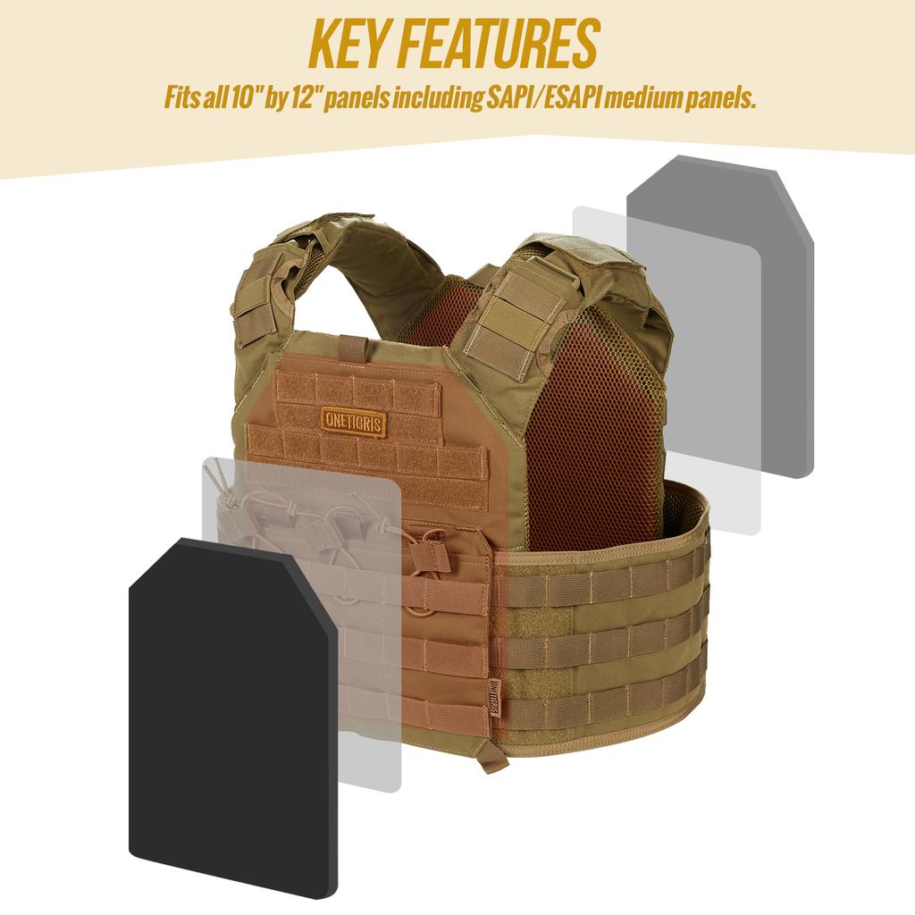 OneTigris Adjustable Tactical Vest 500D Nylon MOLLE Plate Carrier with Quick-Release Straps Breathable Military Gear for Men