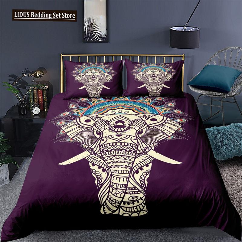 Elephant Bedding Sets Boho Style Luxury 3D Print For Kids Adults Teens Ganesha Duvet Cover Set Queen Size Polyester Bedding Set