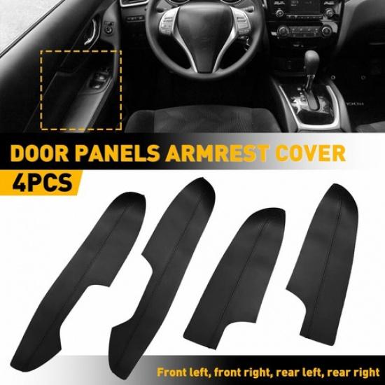 

Fit For 14-20 Nissan Rogue Interior Door Panels Armrest Black Leather Cover