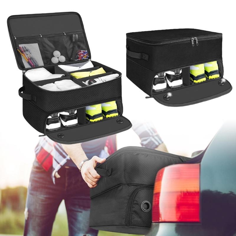 Golfs Car Storage Organizer Golfs Car Locker 2 Layer Golfs Trunk Organizer with Individual Compartment for 2 Pair Shoes