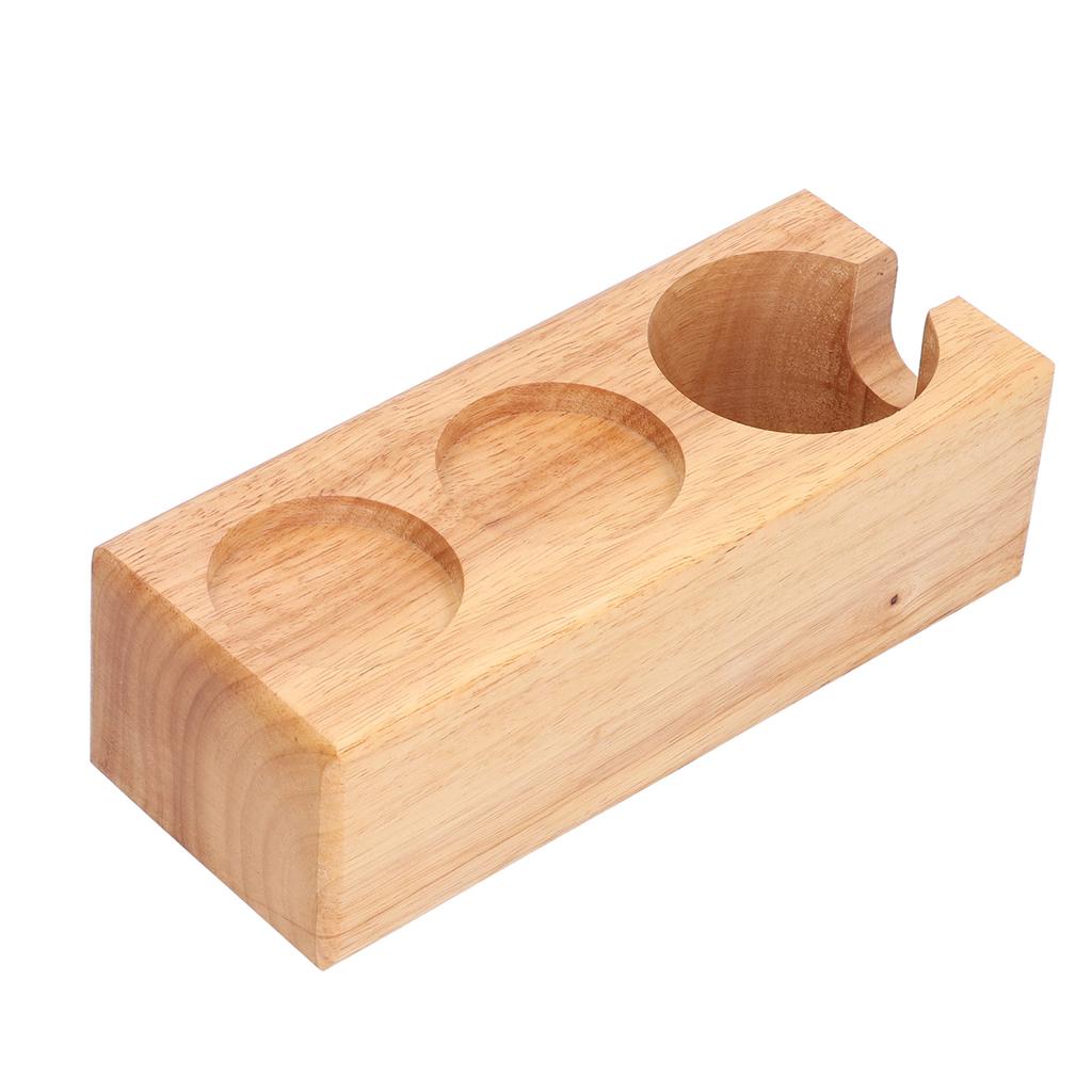 3‑Slots Wooden Coffee Portafilter Holder Tamper Stand Tamping Base for Home Bar Counter Wood Color