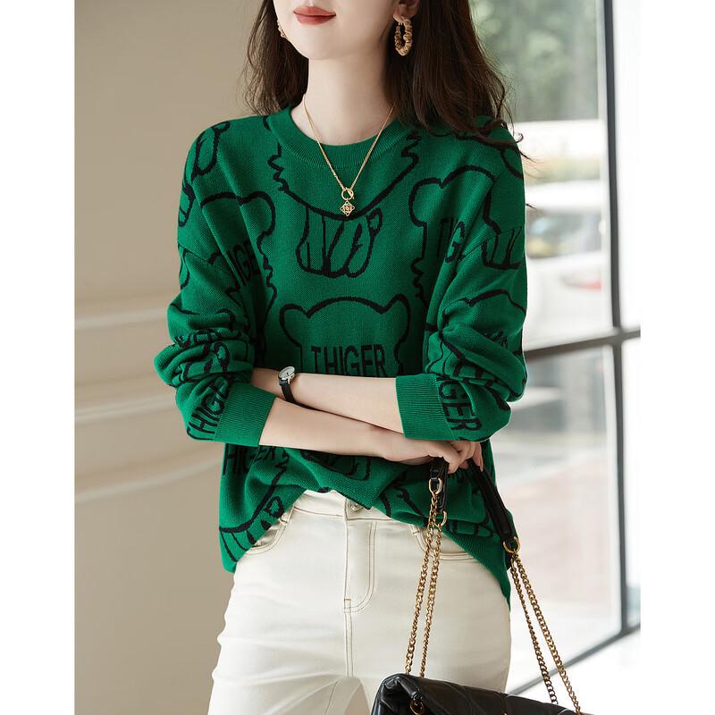 Dámský svetr z vlněné směsi s pleteným nápisem a kulatým výstřihem