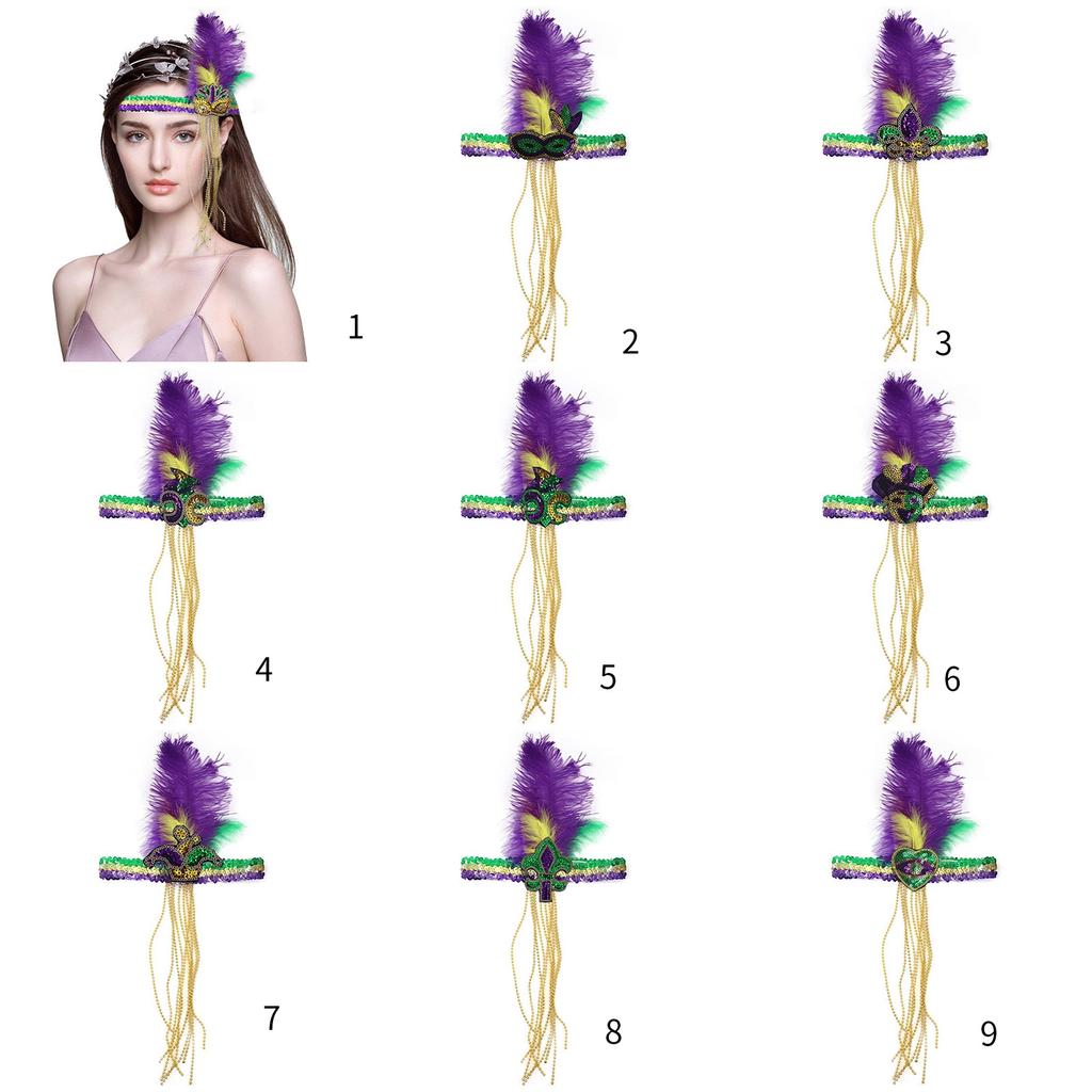 Mardi Gras Costume Sequins Headband for Carnival Party Festival Props Feather Hairband Friend Gathering Props Headdress