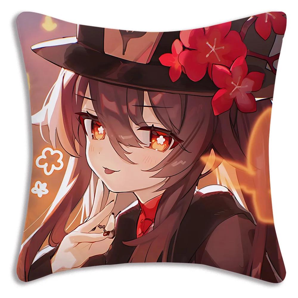 

Pillow Covers Cartoon Genshin Impact Sofa Decorative Home Anime Cartoon Printing Cute Cushion Cover 40cmx40cm