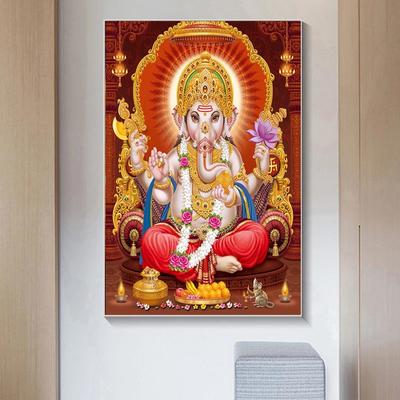 Indian Elephant God Paints Gold Ganesha Temple Poster On Canvas Modern