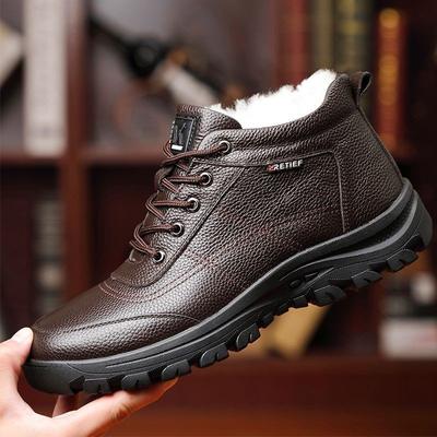 New Winter Velvet Thickened Wool Men's Cotton Shoes Lace-up Men's Casual Leather Cotton Shoes Warm Versatile Cotton Shoes
