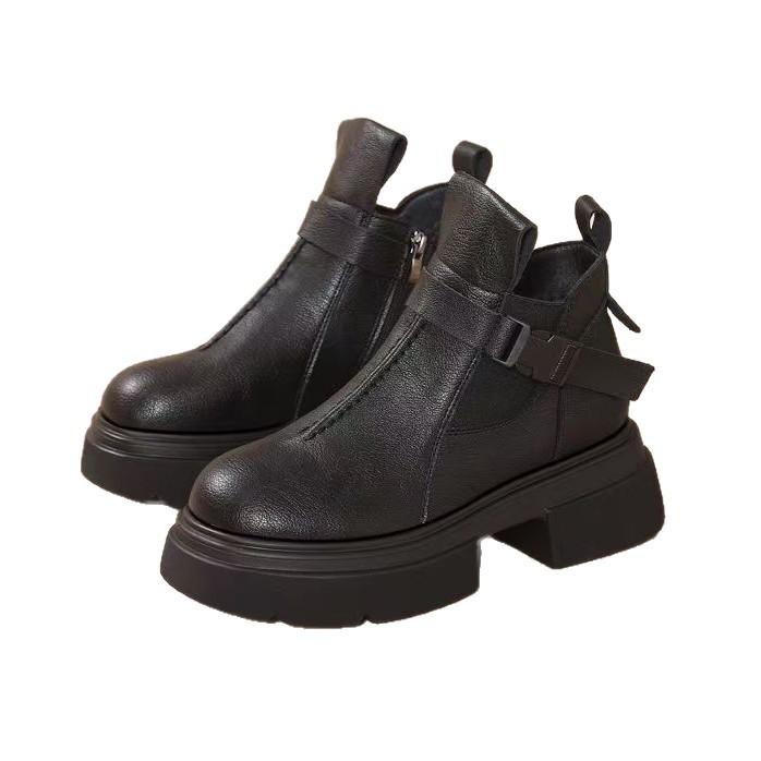 Thick-soled Martin boots women's 2025 autumn and winter new fashionable retro soft leather single boots comfortable British style short boots