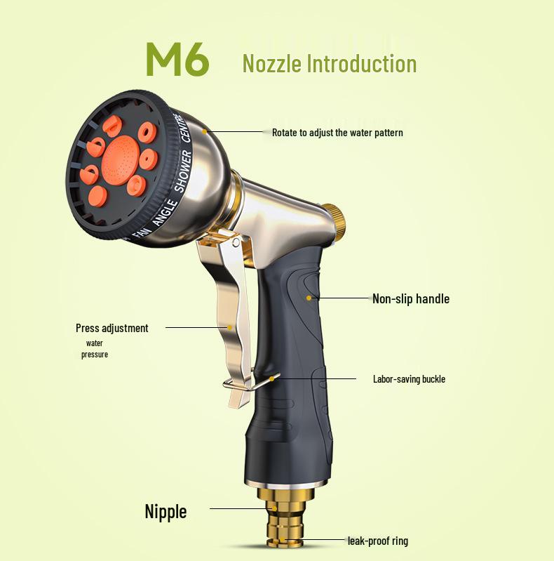 Gold Electroplated 9-Function High Pressure Shower Head Water Gun with Front Trigger