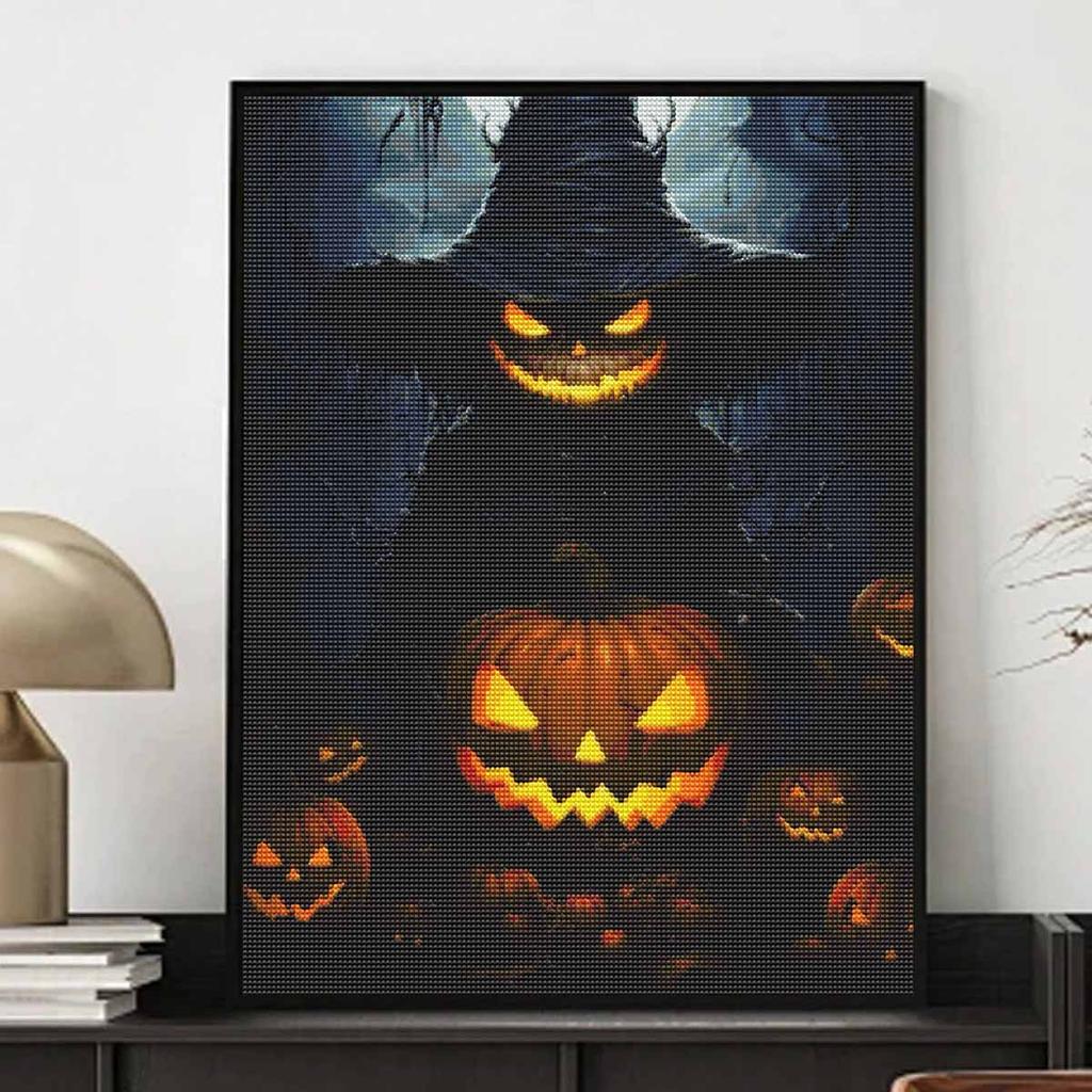 Halloween 5D DIY Diamond Art Painting Kit Pumpkin Jacko'lantern Home Wall Decor Handmade Gift Holiday Craft Ornament Decoration